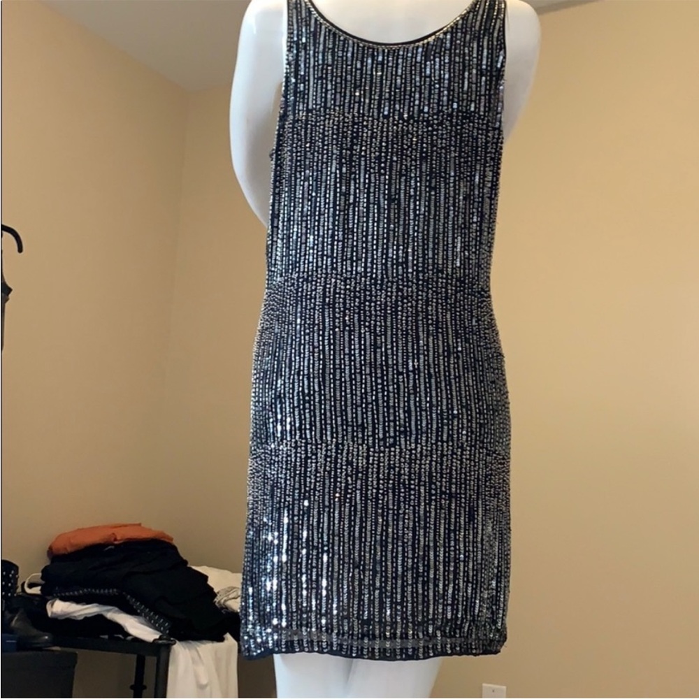Haute Hippie Silk Sequin Beaded Dress M NWT Navy Blue Flapper Shift Cockail - Picture 8 of 15